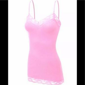 Plus Size light Pink Lace Trim Adj Straps Long Cami